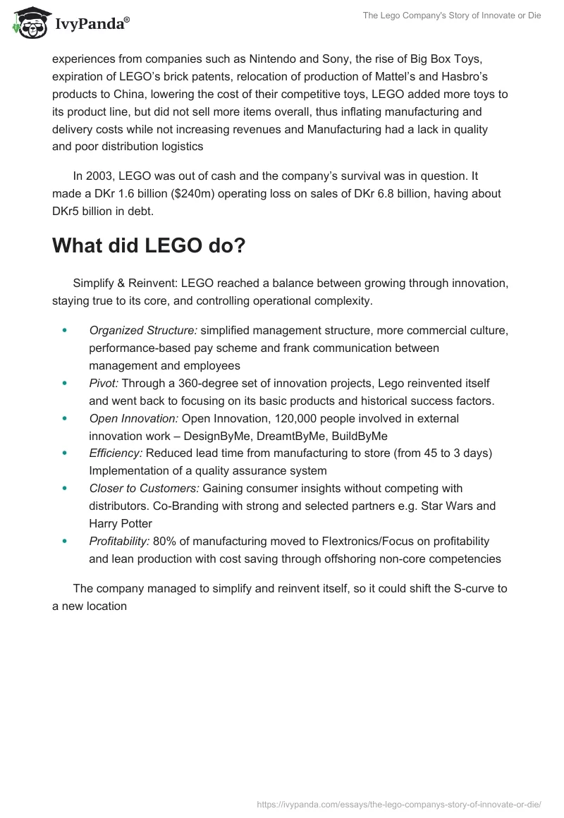 The Lego Company's Story of Innovate or Die. Page 2