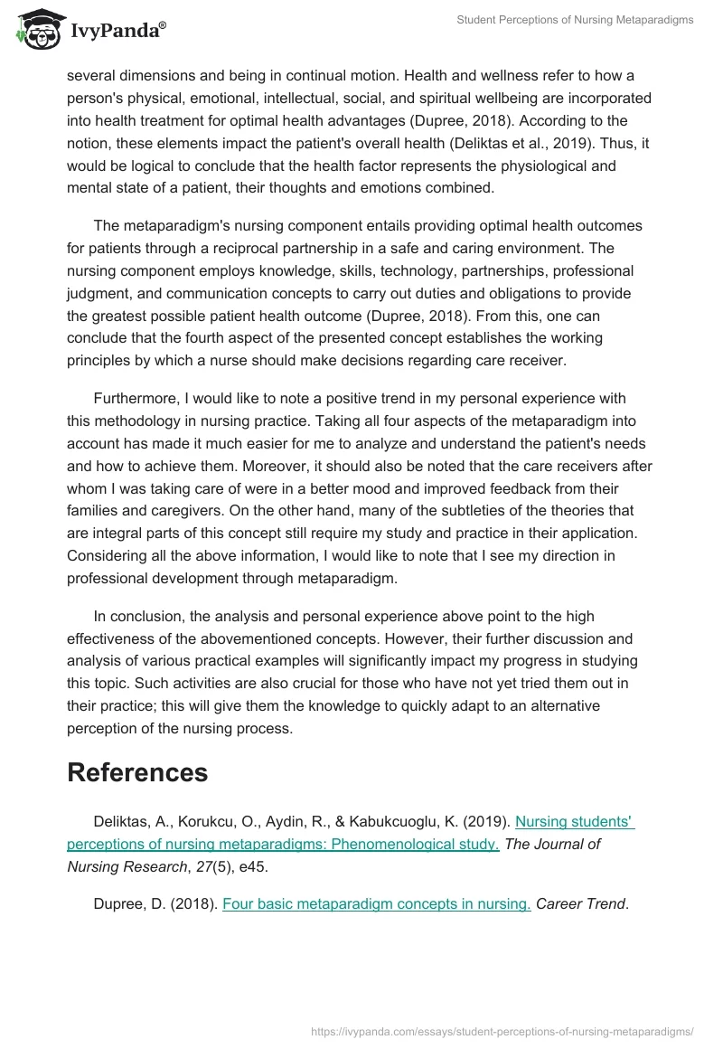 Student Perceptions of Nursing Metaparadigms. Page 2