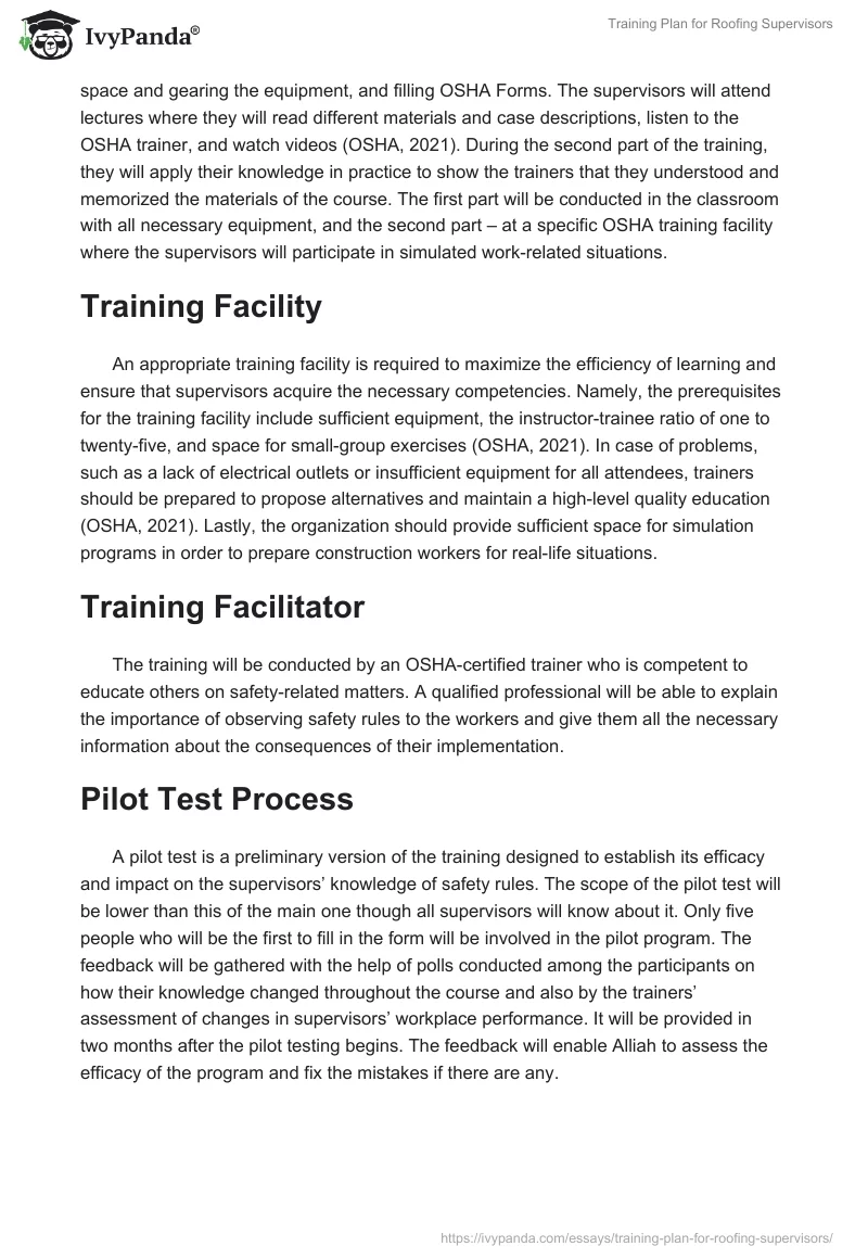 Training Plan for Roofing Supervisors. Page 3