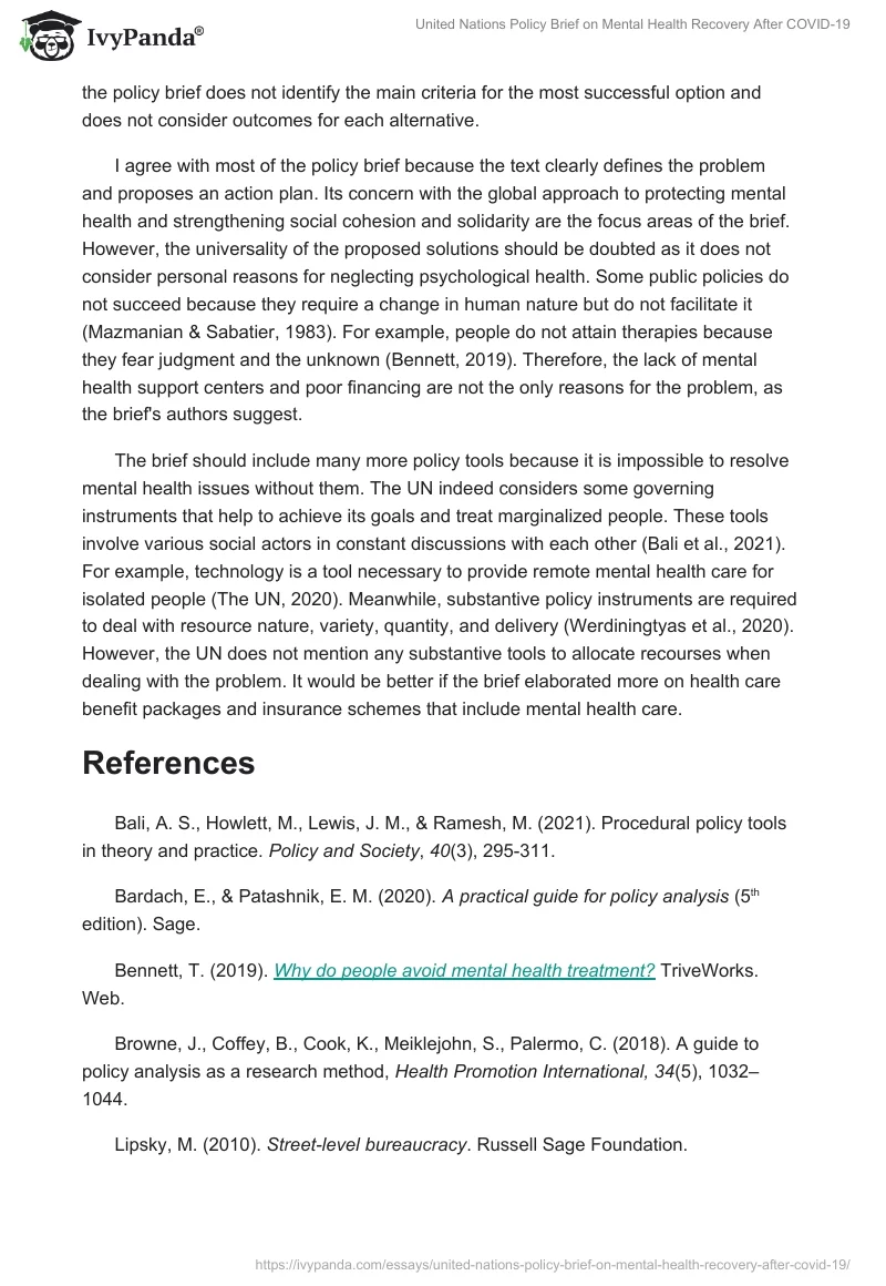 United Nations Policy Brief on Mental Health Recovery After COVID-19. Page 2