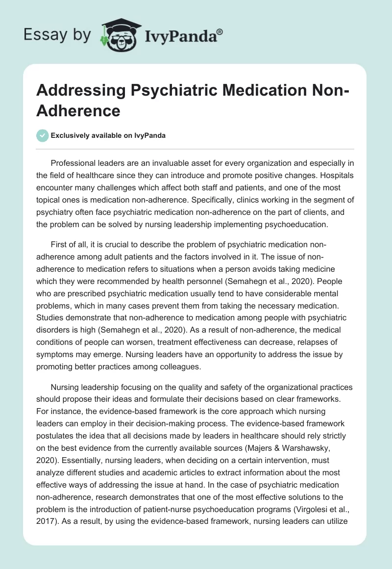 Addressing Psychiatric Medication Non-Adherence. Page 1