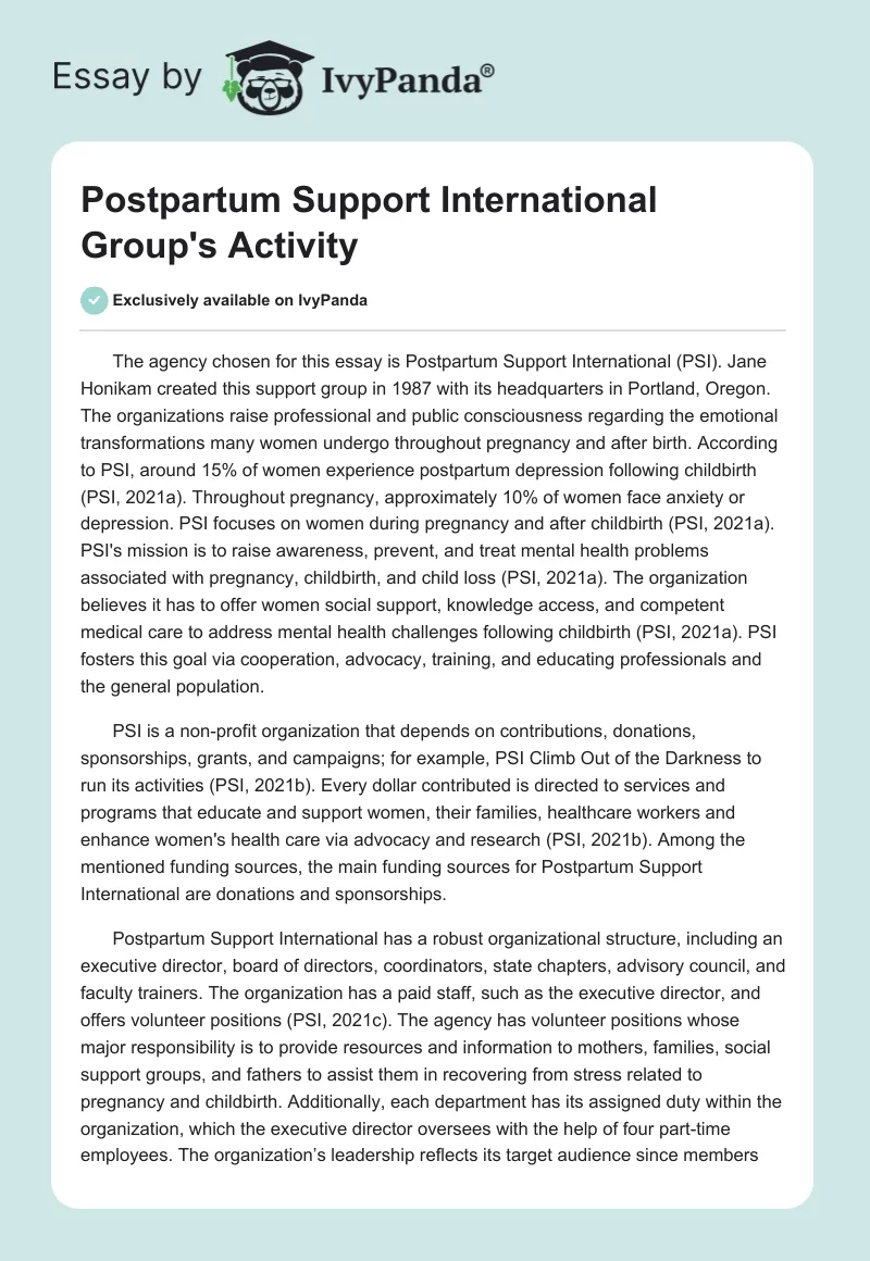 Postpartum Support International Group's Activity. Page 1