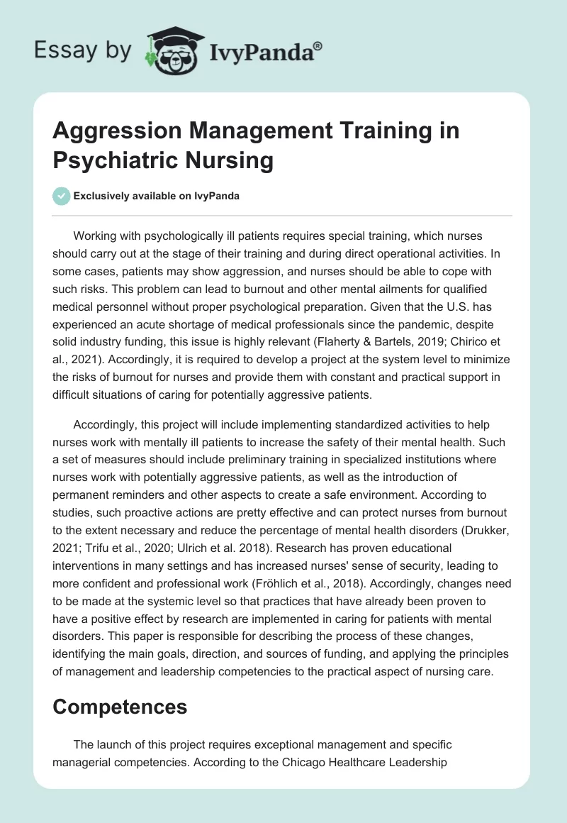 Aggression Management Training in Psychiatric Nursing. Page 1