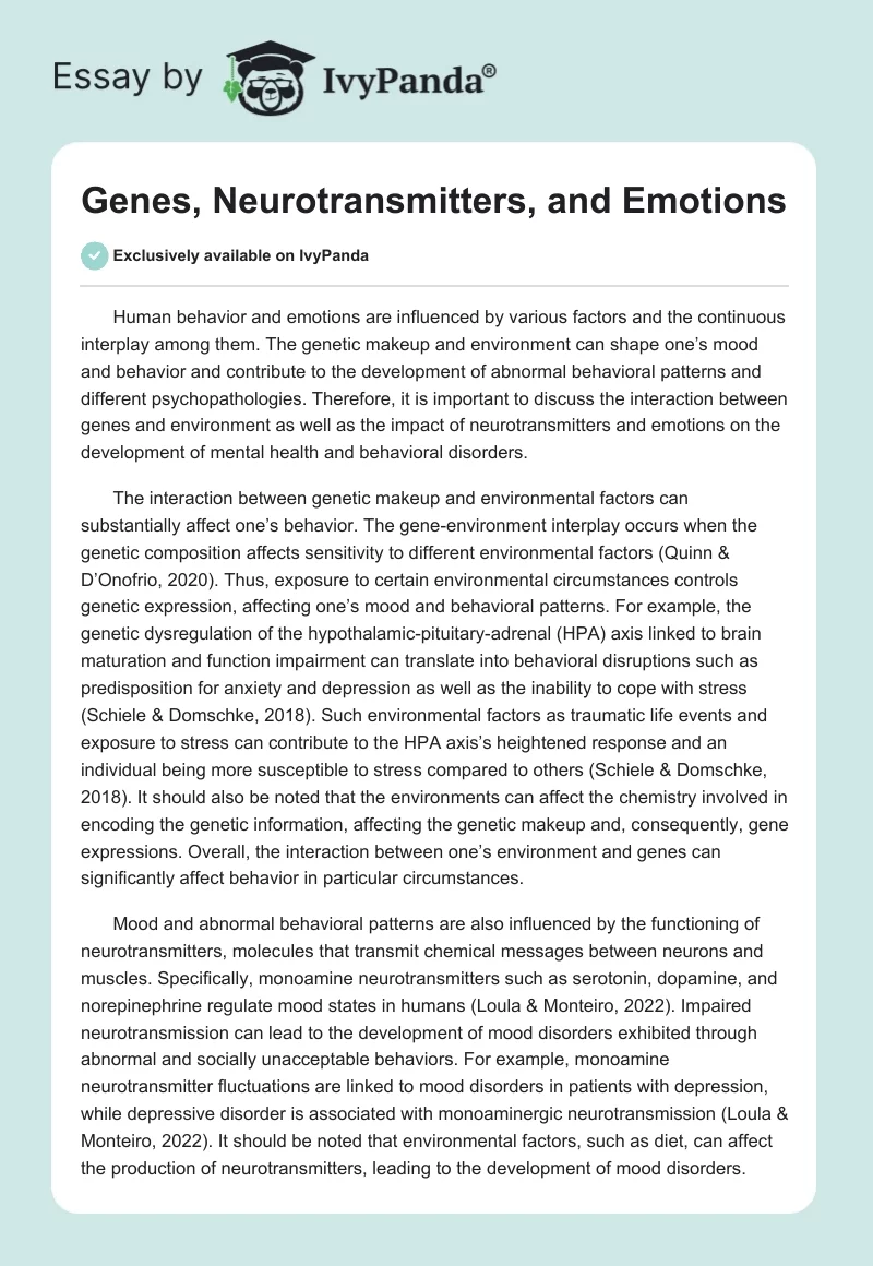 Genes, Neurotransmitters, and Emotions. Page 1