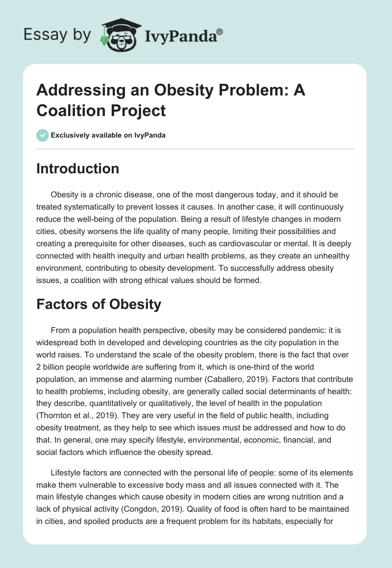 Addressing an Obesity Problem: A Coalition Project. Page 1