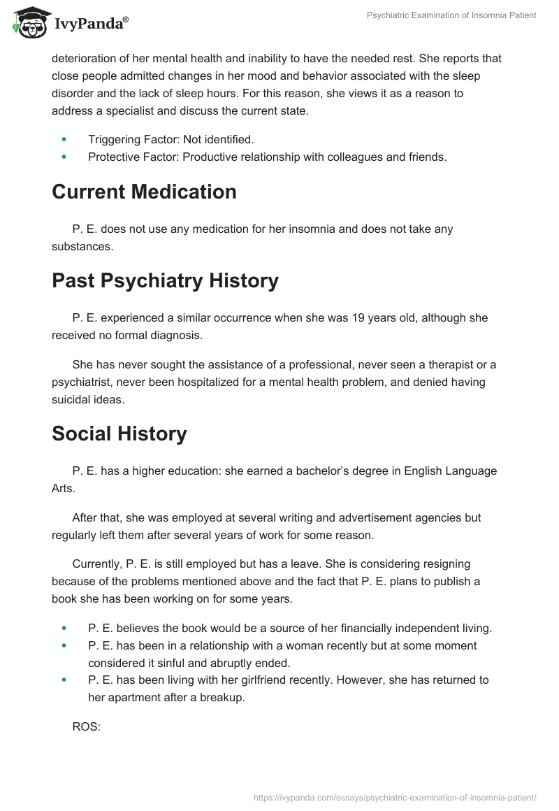 Psychiatric Examination of Insomnia Patient. Page 2
