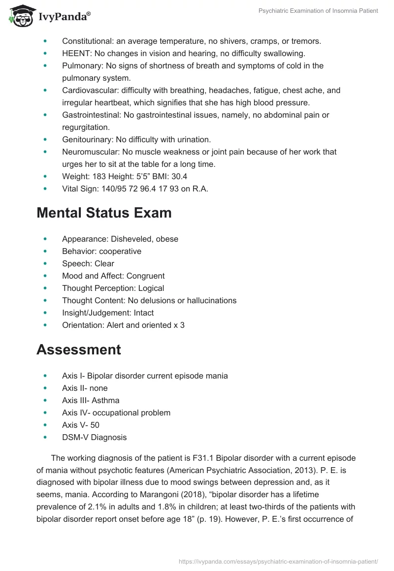 Psychiatric Examination of Insomnia Patient. Page 3