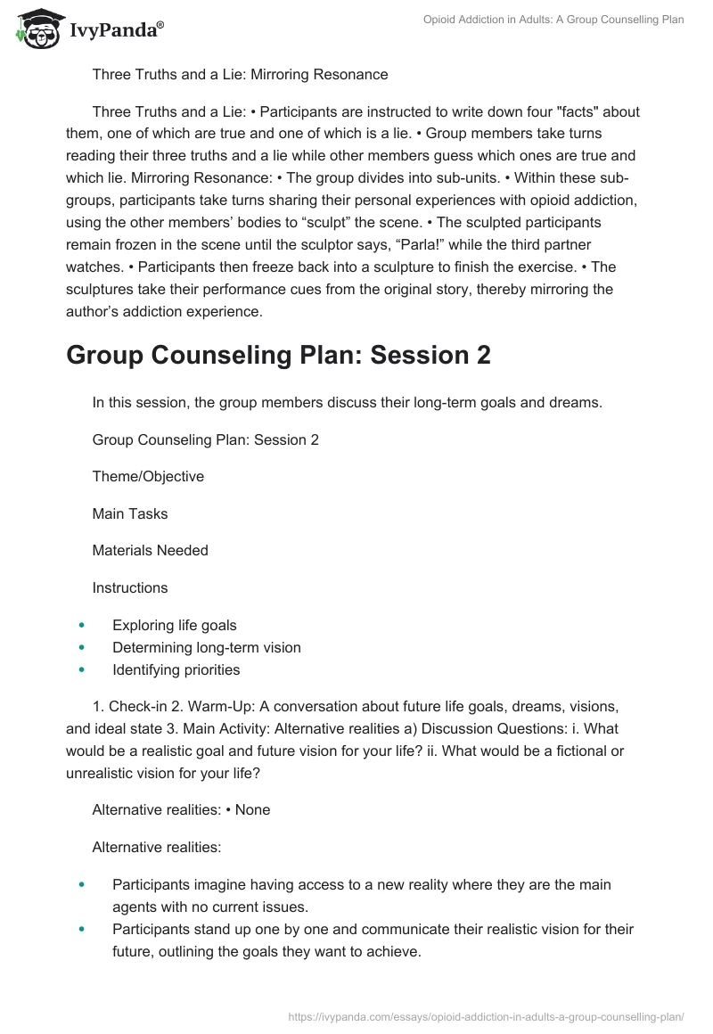 Opioid Addiction in Adults: A Group Counselling Plan. Page 5