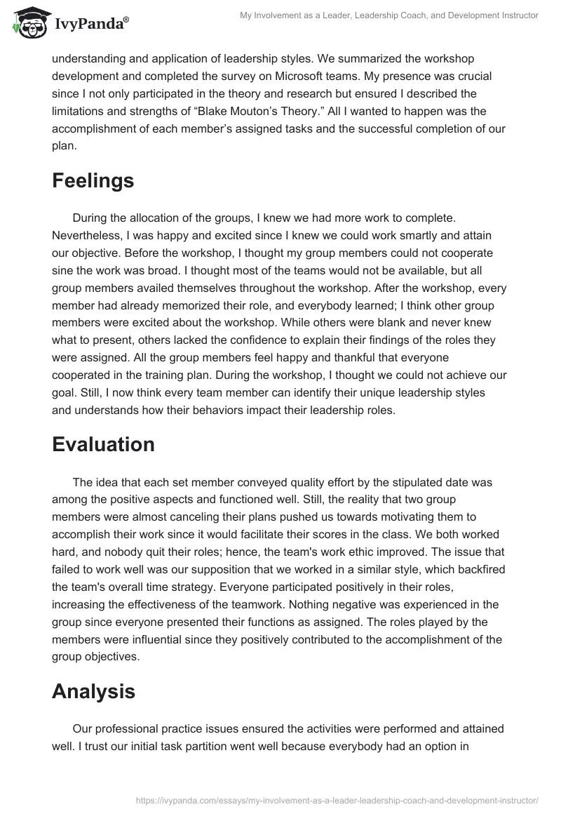 My Involvement as a Leader, Leadership Coach, and Development Instructor. Page 2