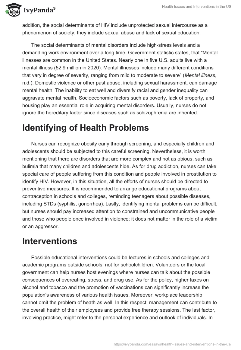 Health Issues and Interventions in the US. Page 2