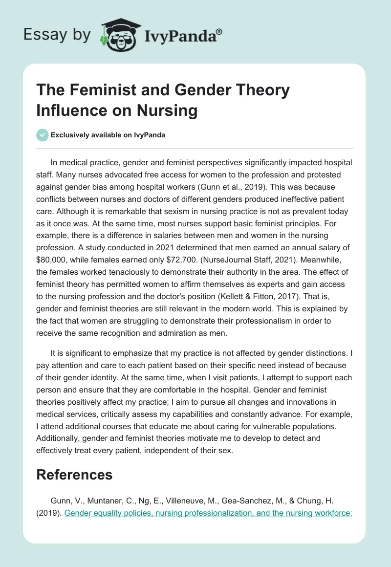 The Feminist and Gender Theory Influence on Nursing. Page 1