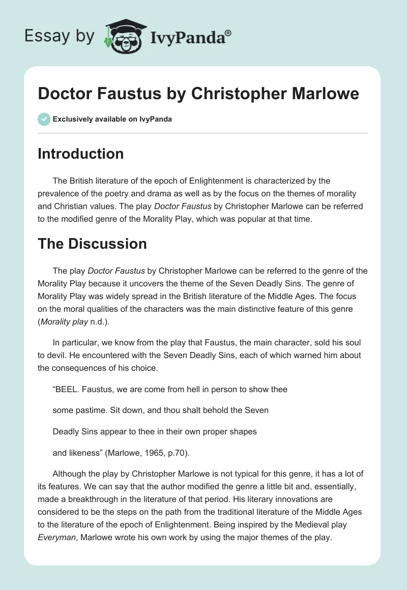 "Doctor Faustus" by Christopher Marlowe. Page 1