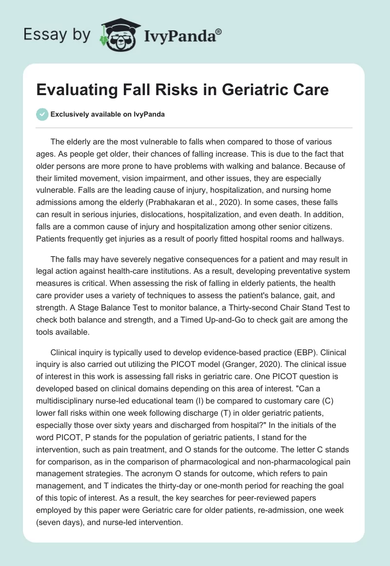 Evaluating Fall Risks in Geriatric Care. Page 1
