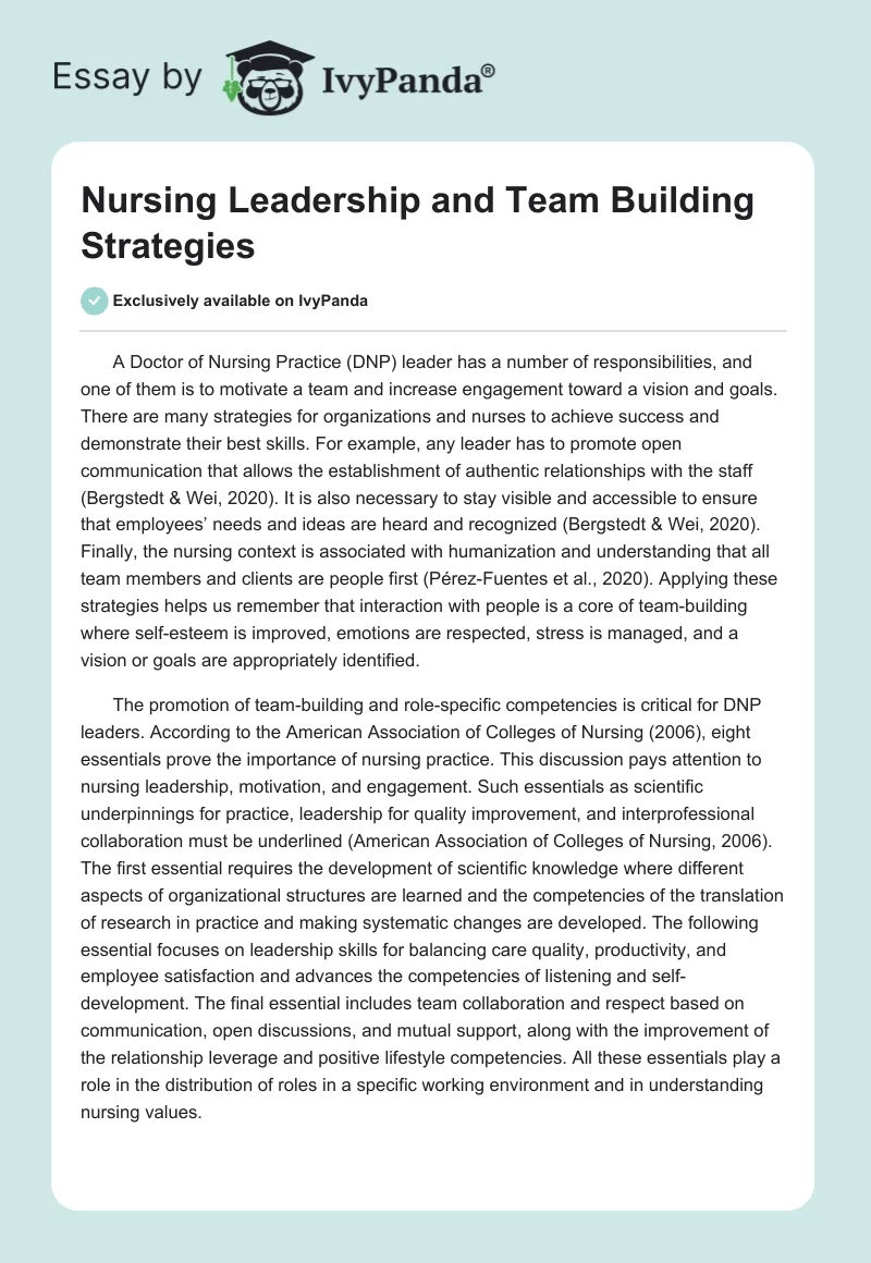 Nursing Leadership and Team Building Strategies. Page 1