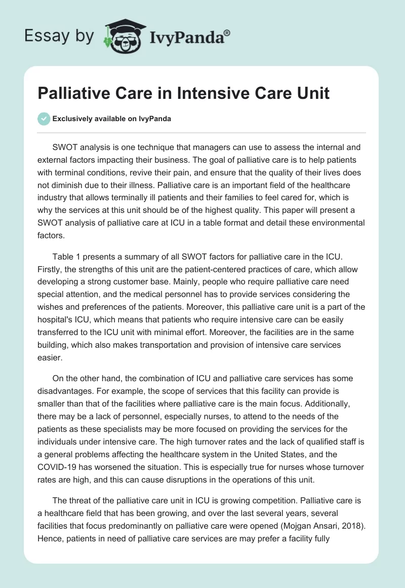 Palliative Care in Intensive Care Unit. Page 1