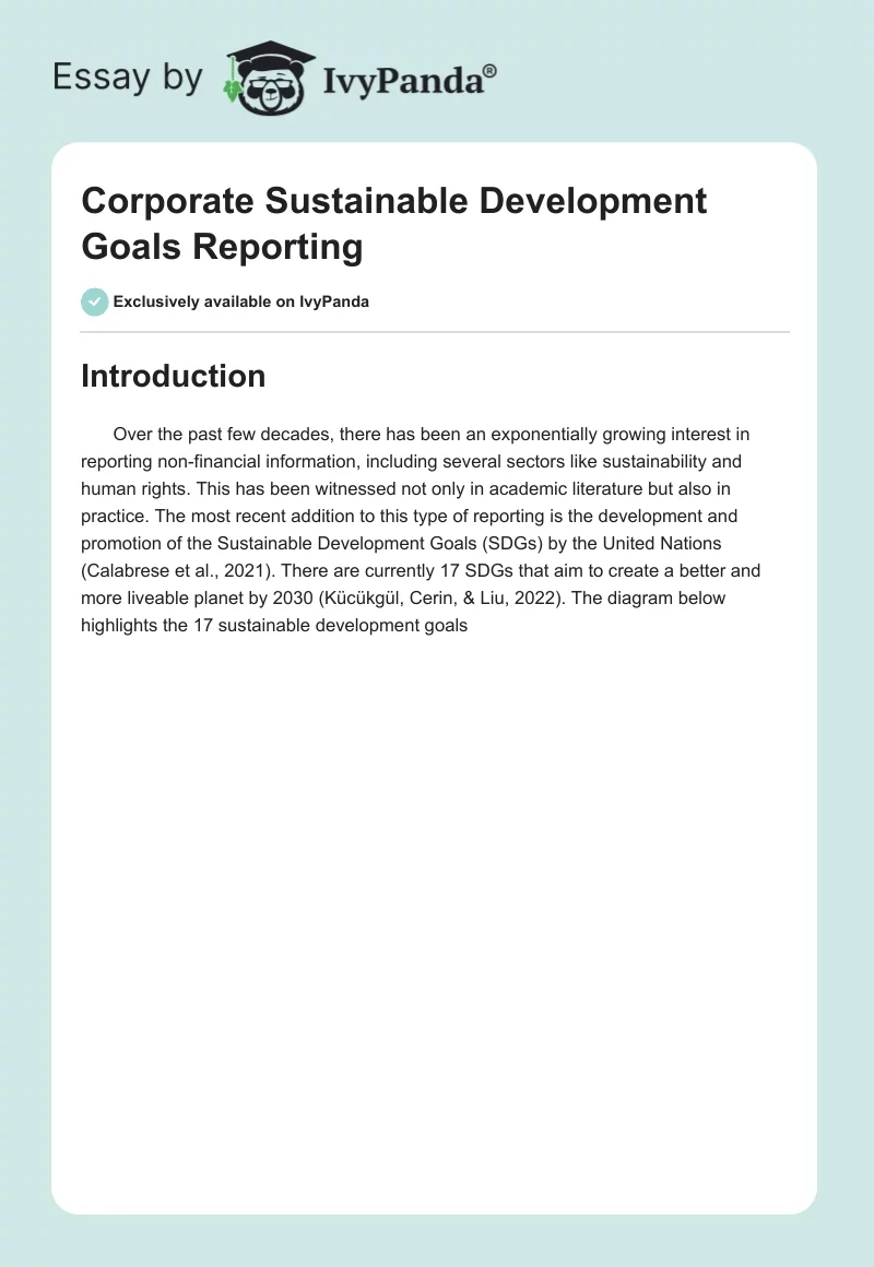 Corporate Sustainable Development Goals Reporting. Page 1