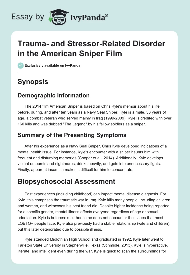Trauma- and Stressor-Related Disorder in the "American Sniper" Film. Page 1