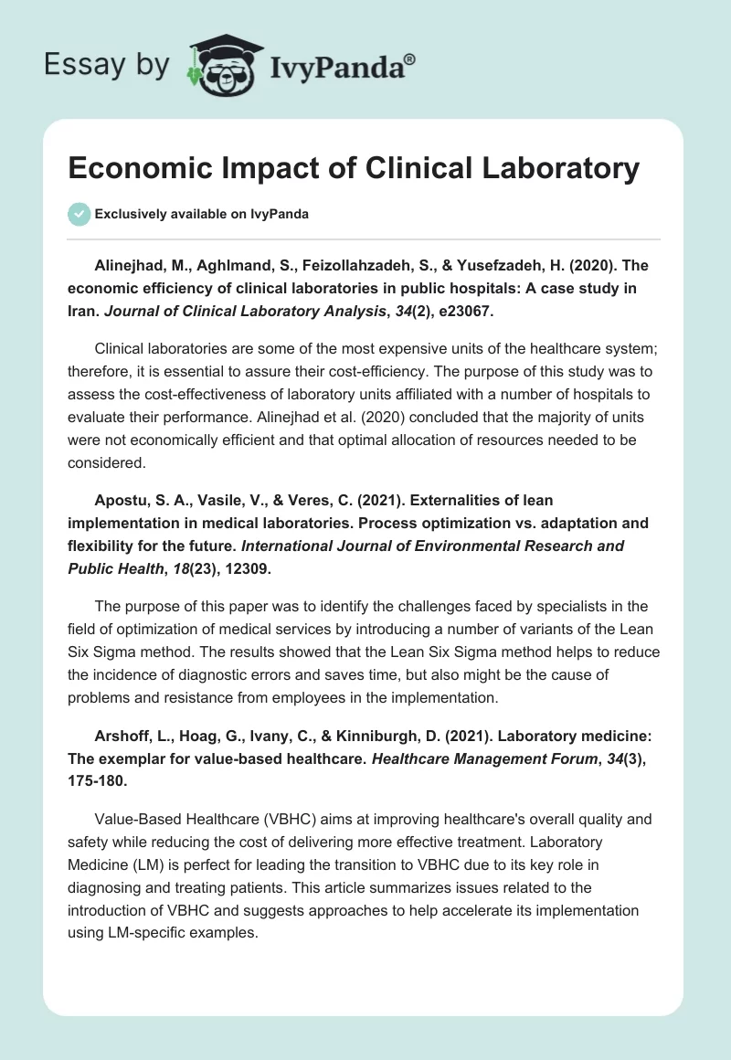 Economic Impact of Clinical Laboratory. Page 1