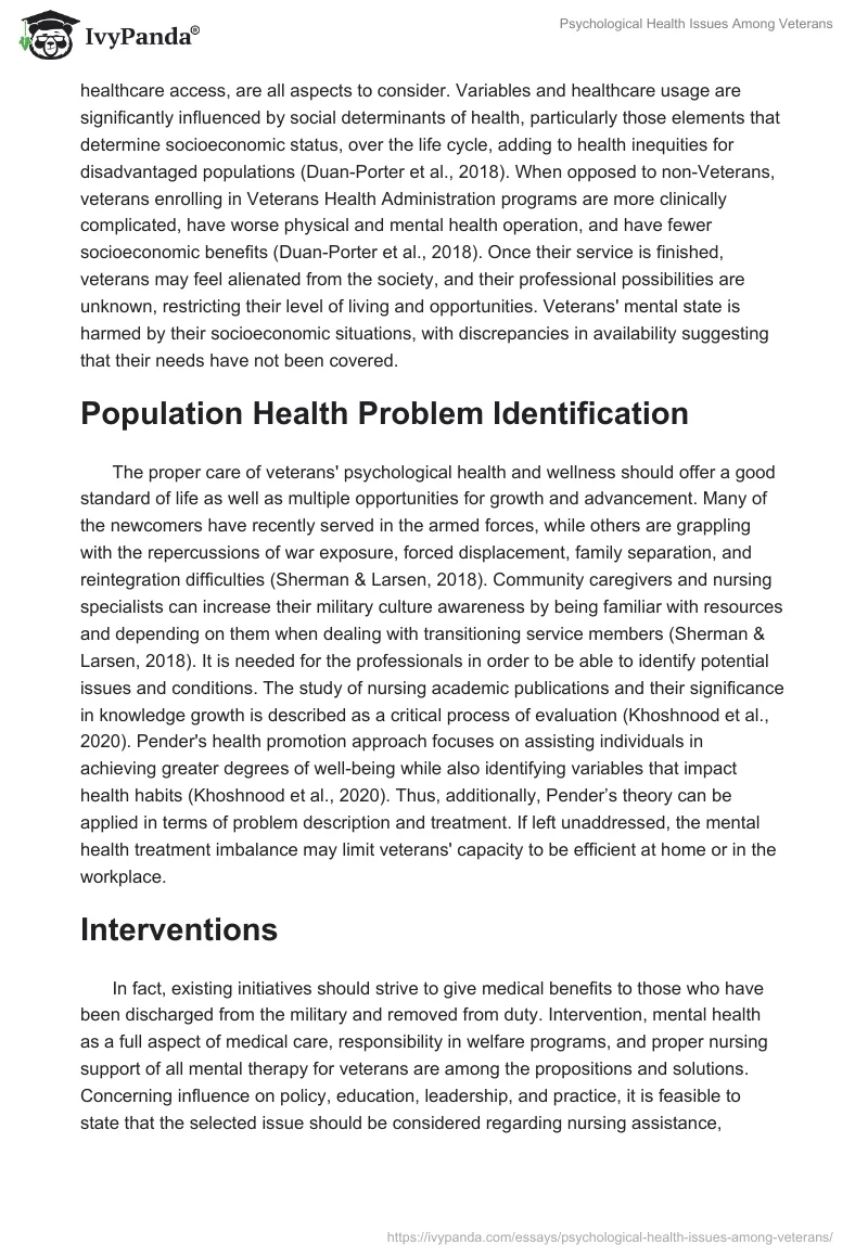 Psychological Health Issues Among Veterans. Page 2