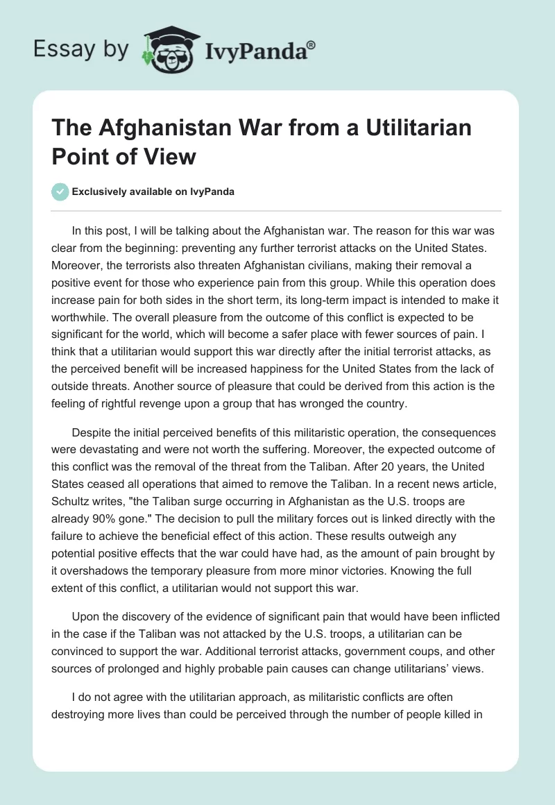 The Afghanistan War From a Utilitarian Point of View. Page 1
