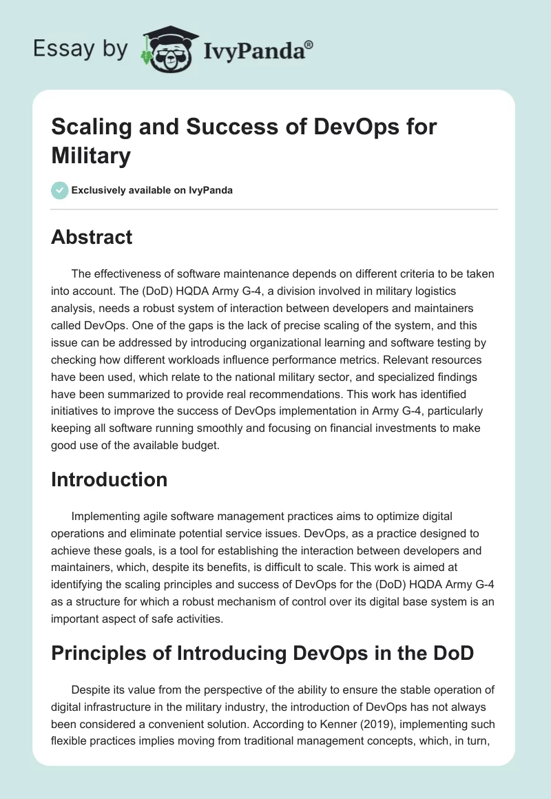 Scaling and Success of DevOps for Military. Page 1