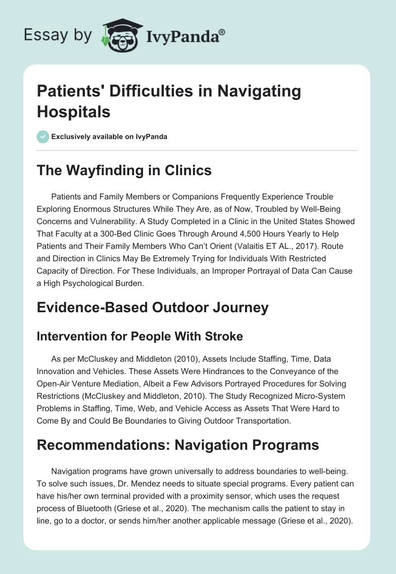Patients' Difficulties in Navigating Hospitals. Page 1