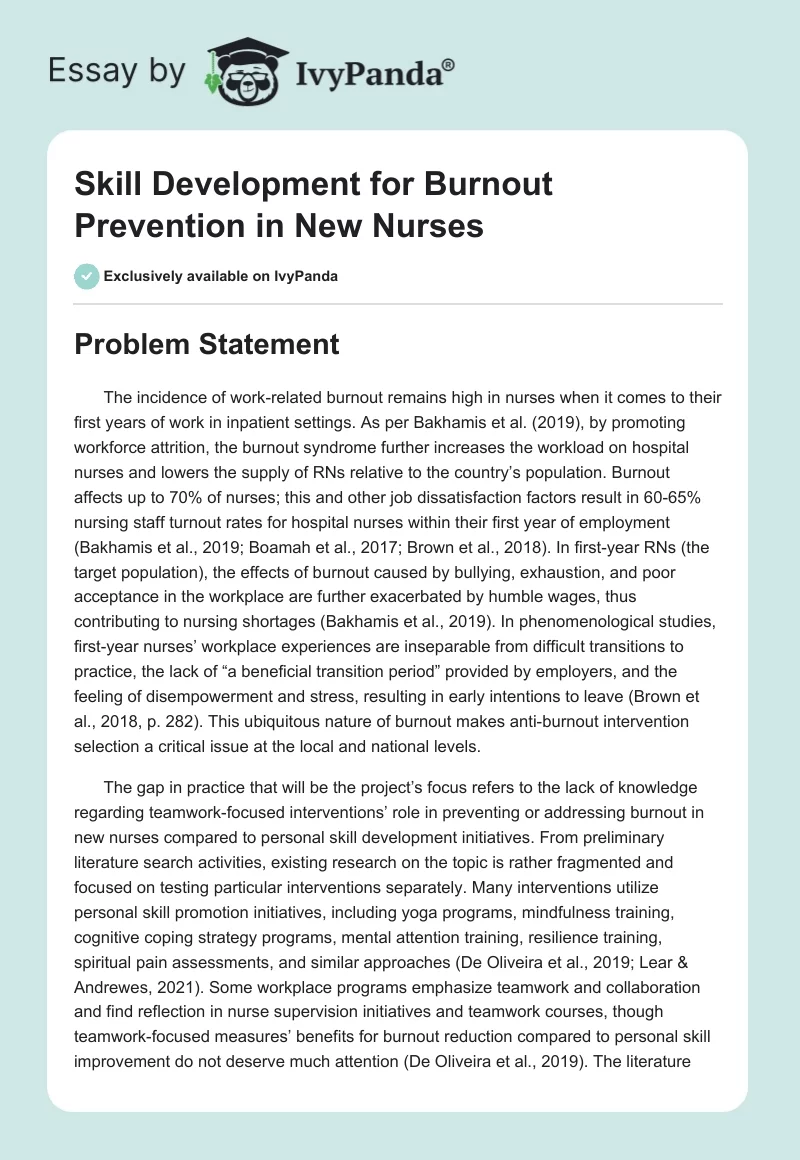 Skill Development for Burnout Prevention in New Nurses. Page 1