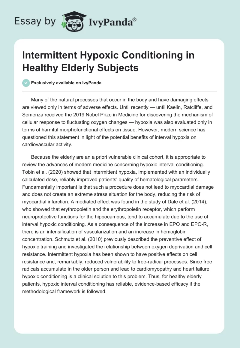 Intermittent Hypoxic Conditioning in Healthy Elderly Subjects. Page 1