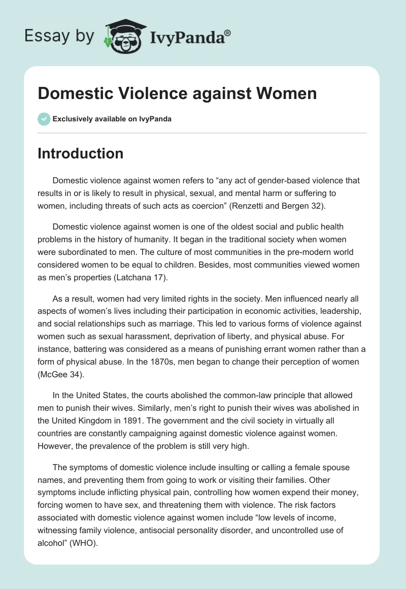 Domestic Violence against Women. Page 1