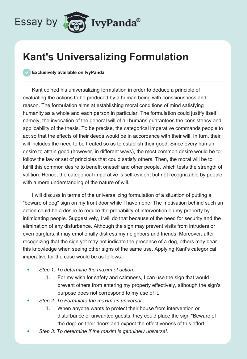 Kant's Universalizing Formulation. Page 1