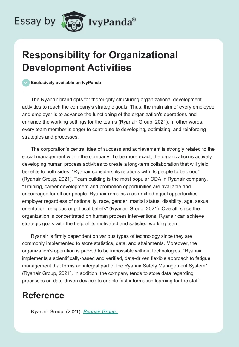 Responsibility for Organizational Development Activities. Page 1
