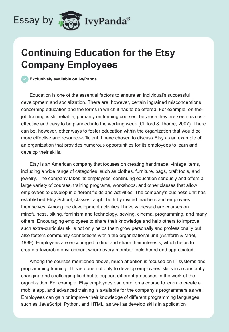 Continuing Education for the Etsy Company Employees. Page 1
