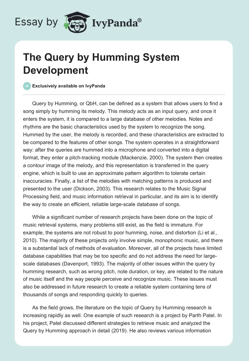 The Query by Humming System Development. Page 1