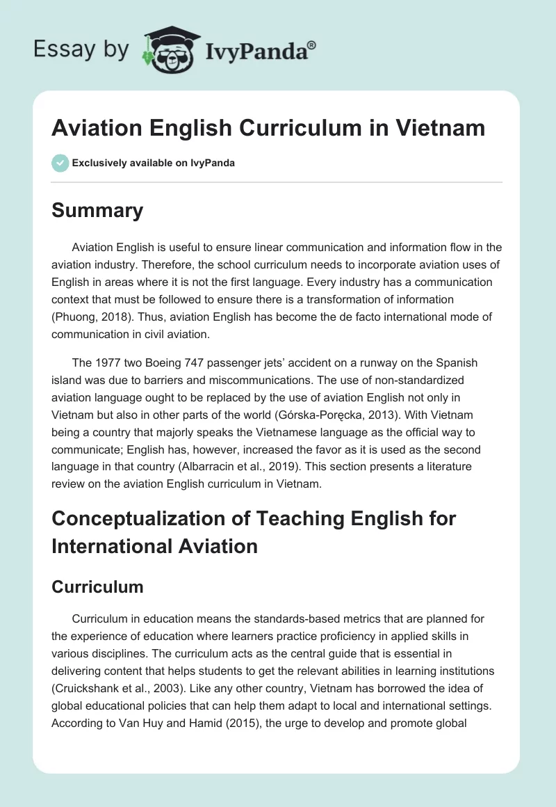 Aviation English Curriculum in Vietnam. Page 1