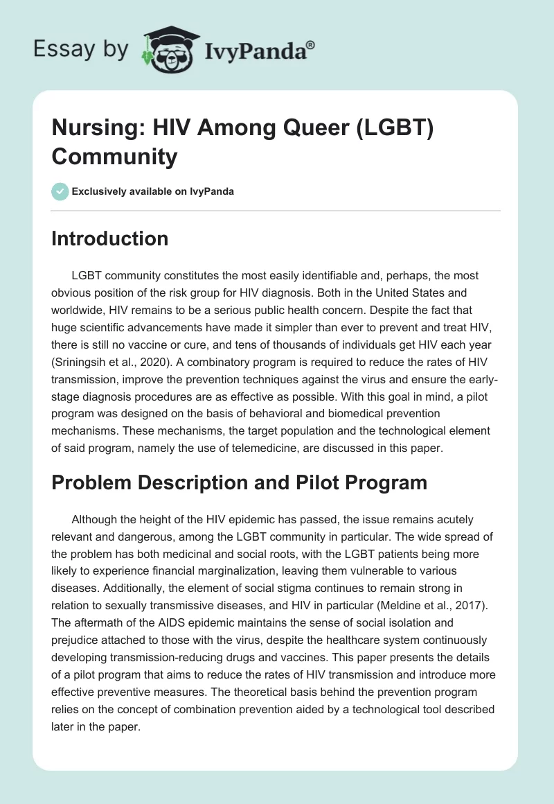 Nursing: HIV Among Queer (LGBT) Community. Page 1
