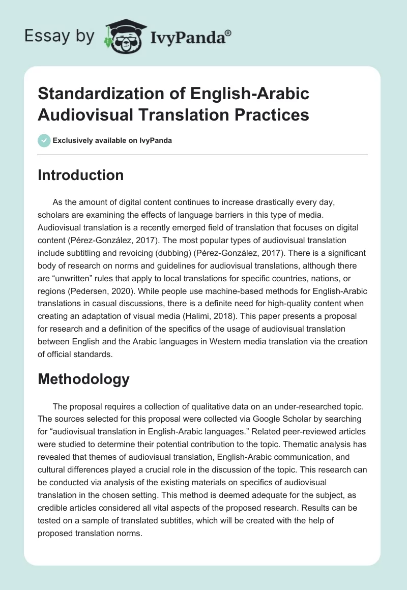 Standardization of English-Arabic Audiovisual Translation Practices. Page 1