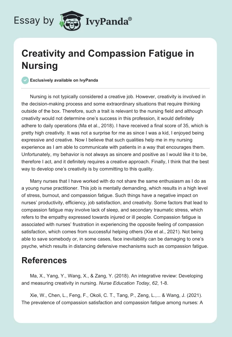 Creativity and Compassion Fatigue in Nursing. Page 1