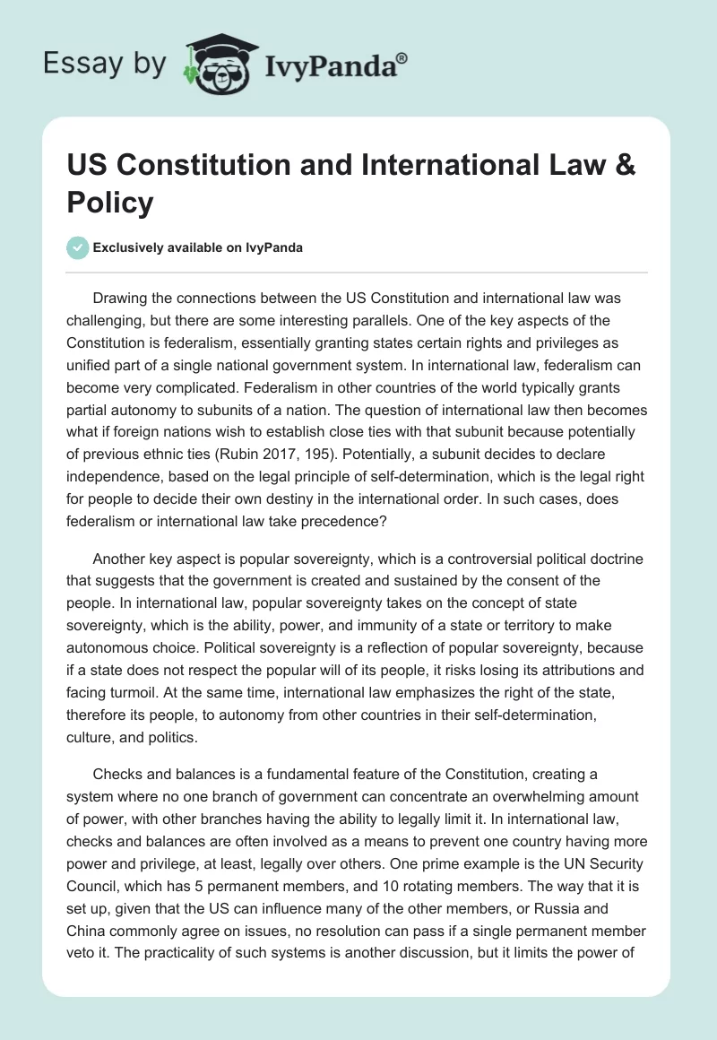 US Constitution and International Law & Policy. Page 1