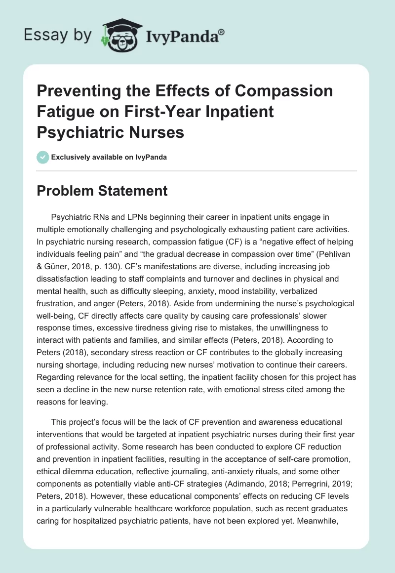 Preventing the Effects of Compassion Fatigue on First-Year Inpatient Psychiatric Nurses. Page 1