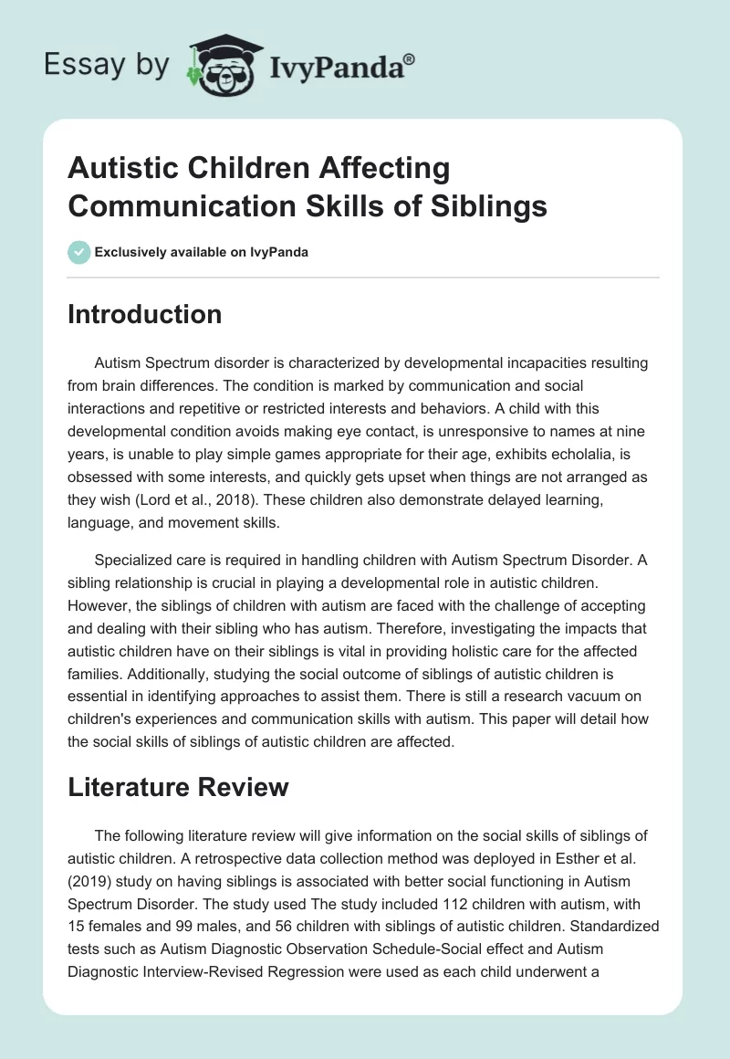 Autistic Children Affecting Communication Skills of Siblings. Page 1