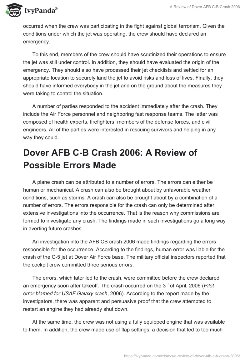 A Review of Dover AFB C-B Crash 2006. Page 2
