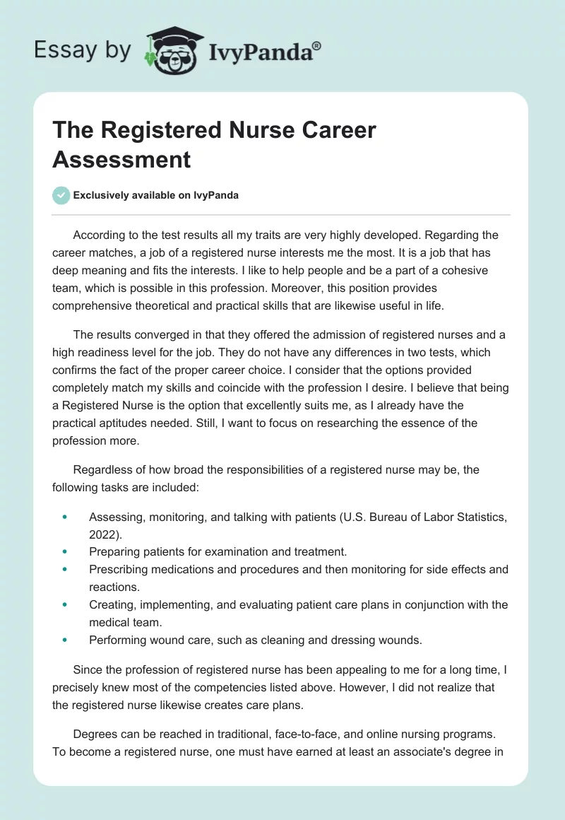 The Registered Nurse Career Assessment. Page 1