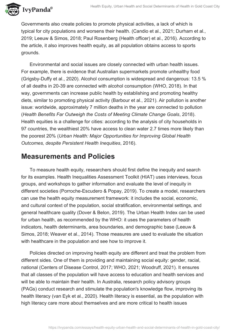 Health Equity, Urban Health, and Social Determinants of Health in Gold Coast City. Page 3