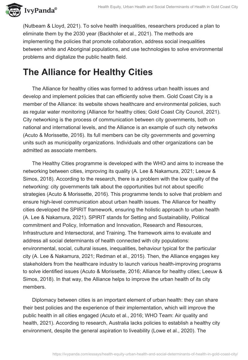 Health Equity, Urban Health, and Social Determinants of Health in Gold Coast City. Page 4
