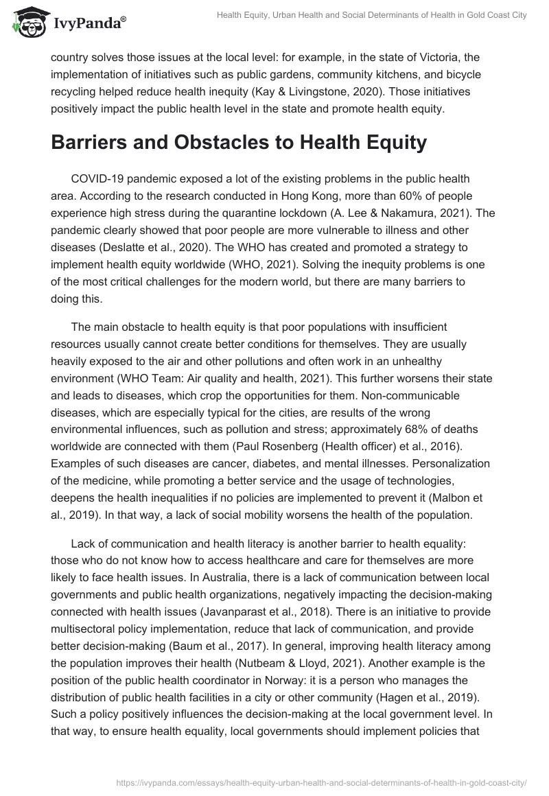 Health Equity, Urban Health, and Social Determinants of Health in Gold Coast City. Page 5