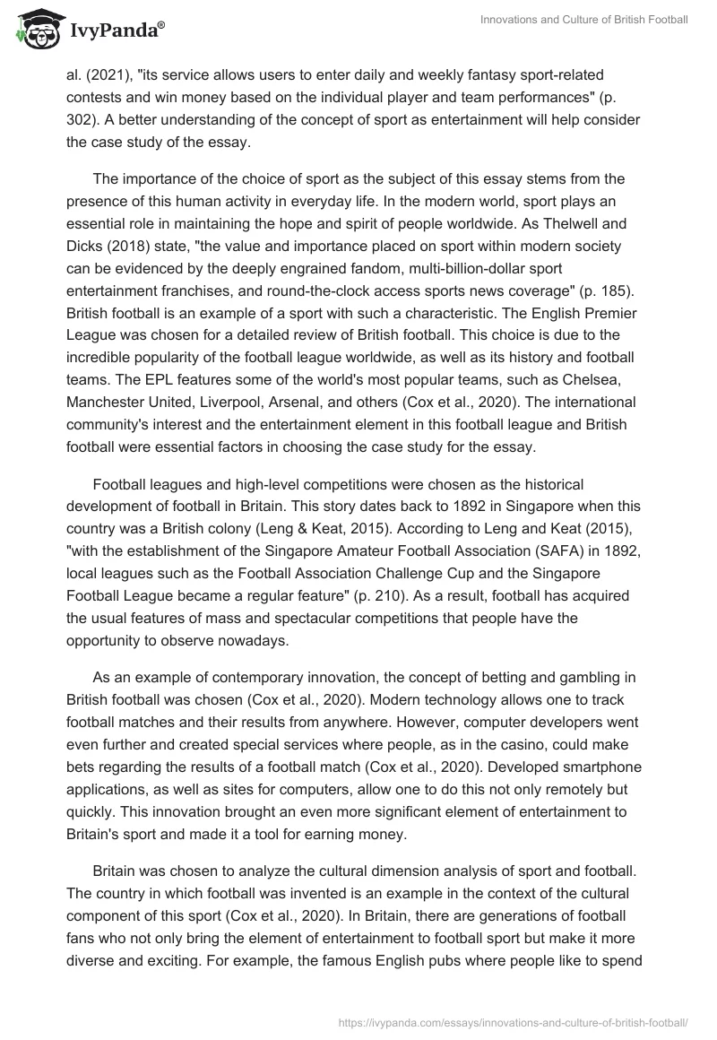 Innovations and Culture of British Football. Page 2