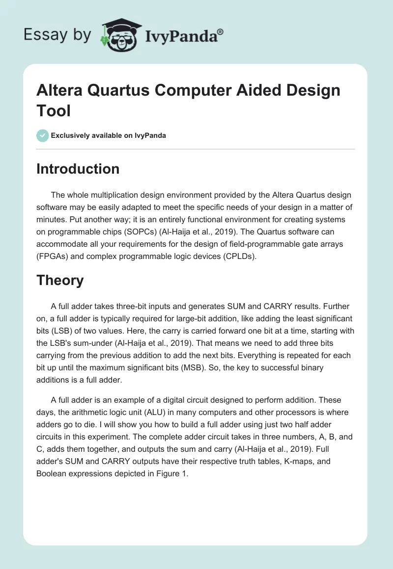 Altera Quartus Computer Aided Design Tool. Page 1