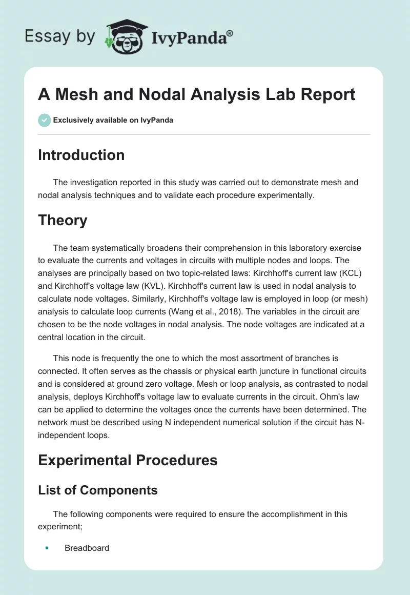 A Mesh and Nodal Analysis Lab Report. Page 1
