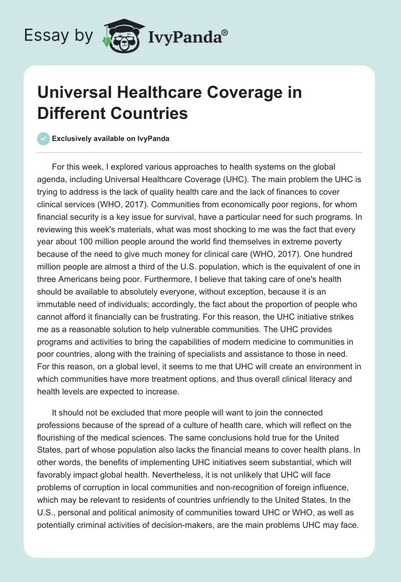Universal Healthcare Coverage in Different Countries. Page 1