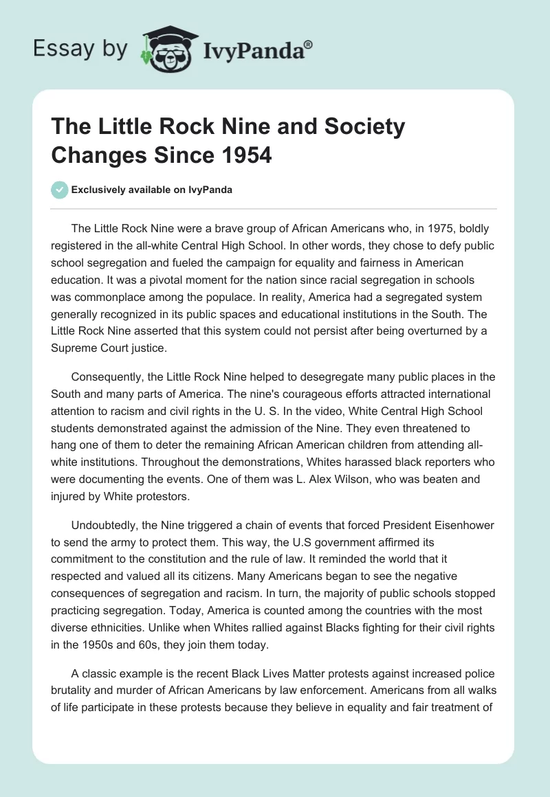 The Little Rock Nine and Society Changes Since 1954. Page 1